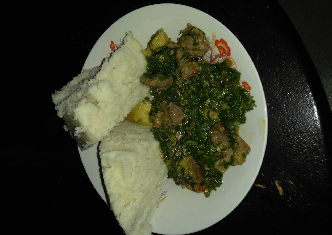 Ugali and beef with khale / spinach