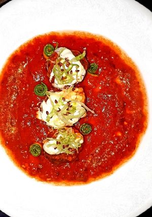 A picture of Gratinated Meatballs in Chipotle Sauce.