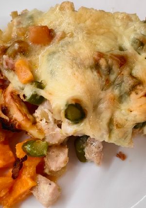 Spárgás-édesburgonyás csirke recept fotója