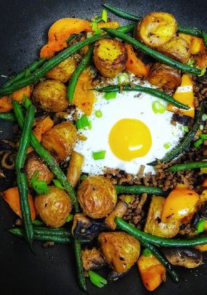 A picture of Left Over Roast Potato Piri Piri Beef Hash.
