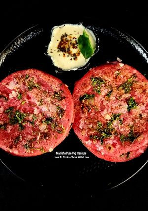 A picture of Antioxidant Rich Beetroot Onion Rava Uttapam.