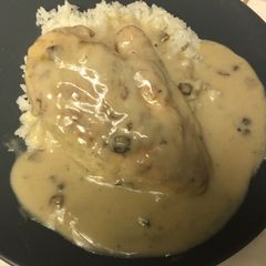 A picture of Cream of Mushroom Chicken and Rice.