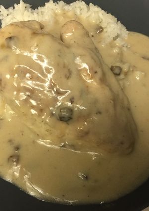 A picture of Cream of Mushroom Chicken and Rice.