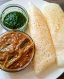 Dosa with sambar and green chutney