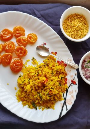 A picture of Imarti and Poha.