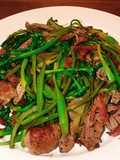 Broccolini noodles with beef and chorizo