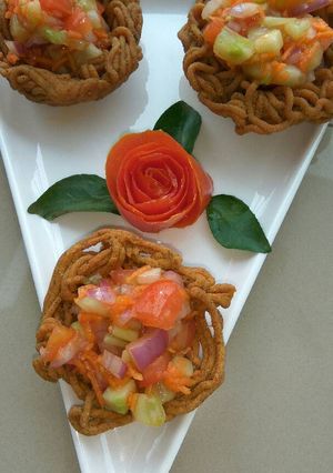A picture of Sev basket chaat crispy Diwali Starter.
