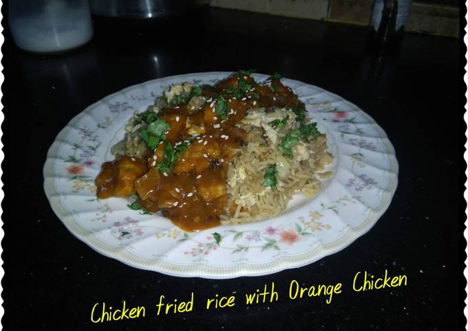 Chicken fried rice with orange chicken