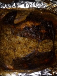 صورة لوصفة دجاجة منزوعة العضم محشية بالأرز و اللحم المفروم