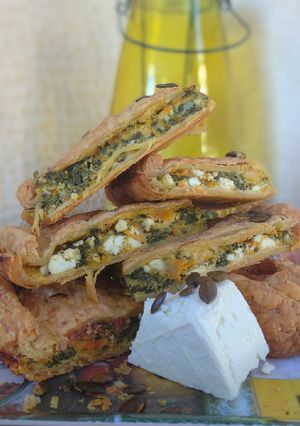 A picture of Elena's Spanakopita with Carrot, White Cheese, and Ready-Made Phyllo.