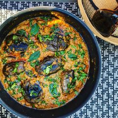 A picture of Creamy Cashew Aubergine Curry.
