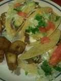 Seared steak tacos w side of sweet fried plantains