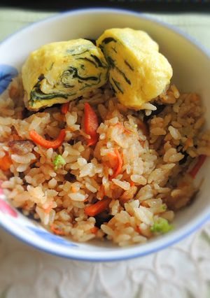 南瓜香菇炊飯 的食譜成品照片