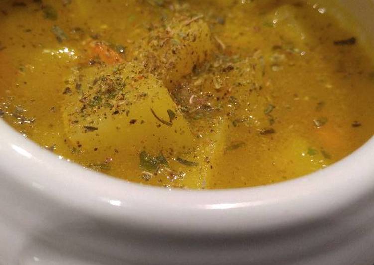 (NOT cream of) Potato soup w/Carrots, Cerleriac and fresh herbs