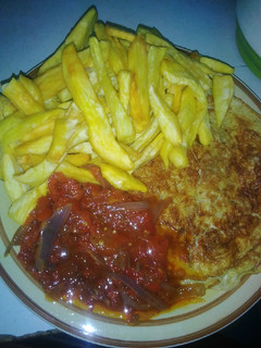 A picture of Sweet potatoes with egg and source.