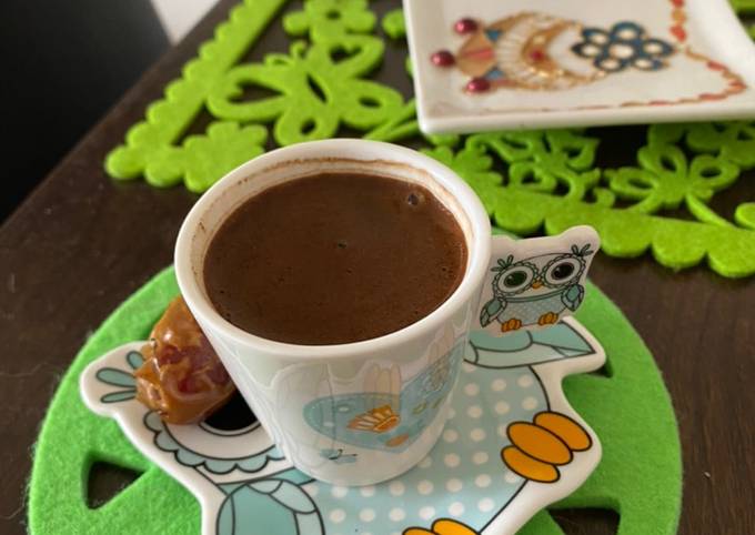 Turkish coffee with dried dates in the morning