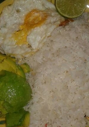 A picture of Rice with Eggs and Avocado.