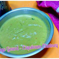 A picture of Ridge Gourd-Capsicum chutney/Peerkangai Chutney-No coconut version.