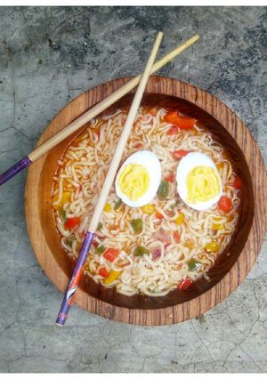 A picture of Indomie. Pasta challenge #plus3ingredients.