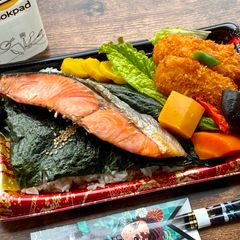 A picture of Nori and Salmon 🇯🇵 Japanese Standard Obento Lunch Box.