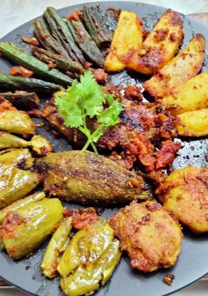 A picture of Achari tawa vegetables.