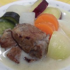 A picture of Pot-au-feu with soy milk.