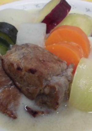 A picture of Pot-au-feu with soy milk.