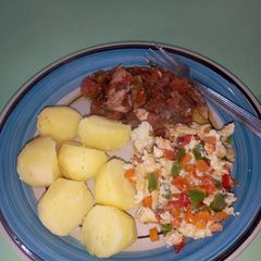 A picture of Potatoes,fried egg.