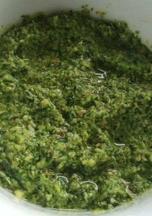 A picture of Khandeli Dhanya Ni Chutney (Coriander Pesto).