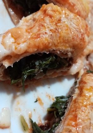 Una foto de Canelones integrales de espinaca y panceta