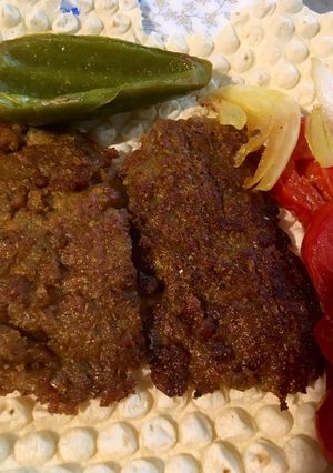 عکسی از دستور کباب تابه ای بدون گوشت(🧅🍅🫑گیاهی)