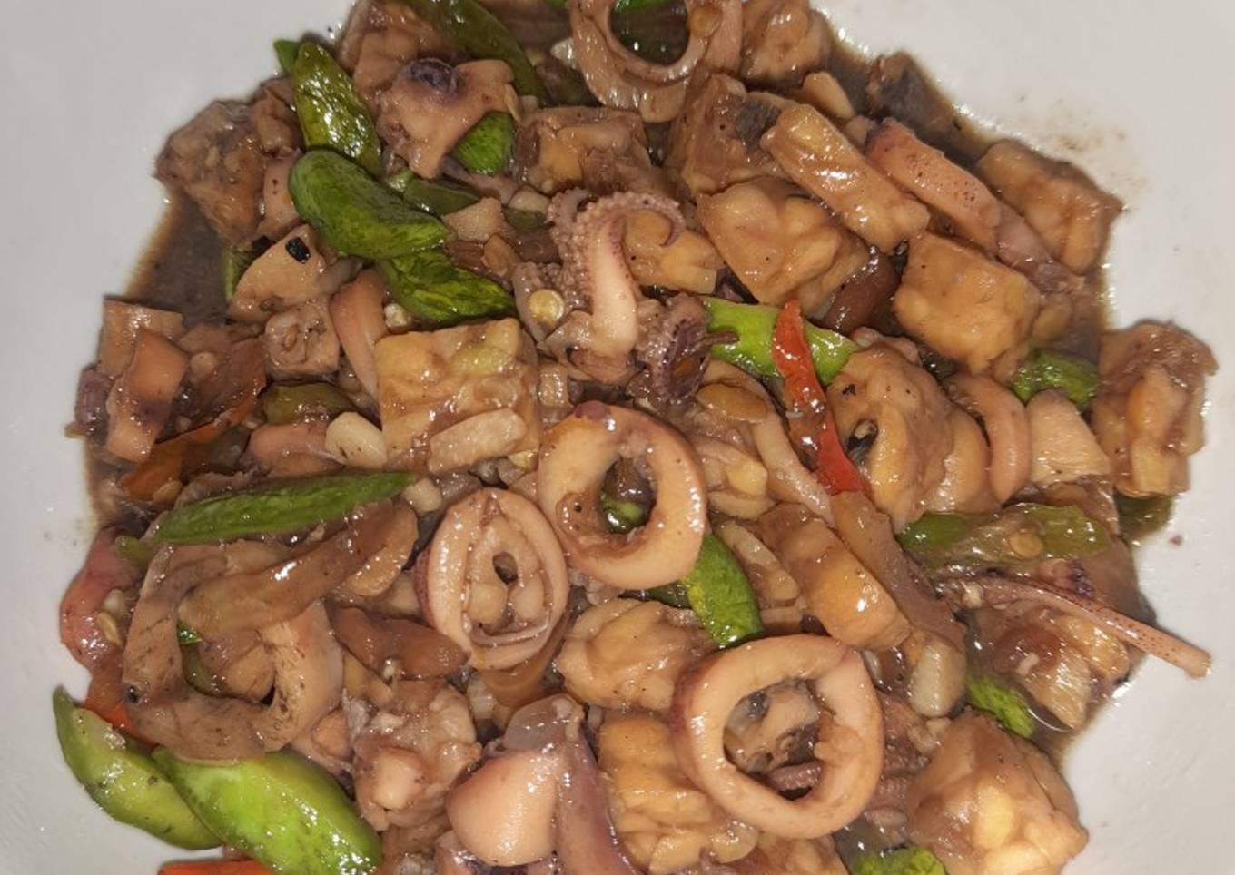 Oseng2 cumi asin + tempe + pete