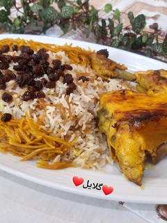 عکسی از دستور رشته پلو با مرغ زعفرانی 😋
