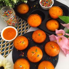 Eggless Alphonso mango cupcake A picture of Eggless Alphonso mango cupcake.