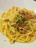 Tagliatelle with chanterelle mushrooms and guanciale