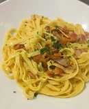 Tagliatelle with chanterelle mushrooms and guanciale