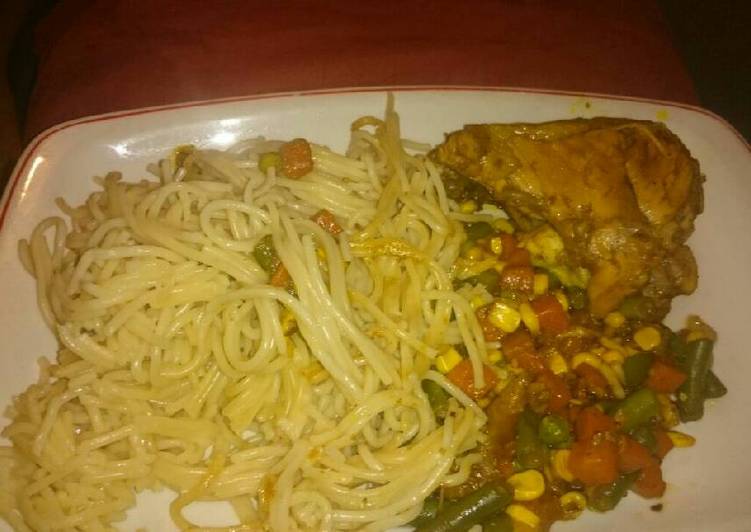 Grilled Chicken with Spaghetti and veggies