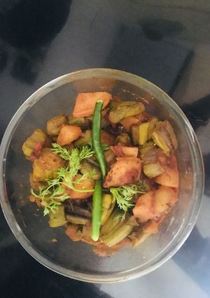 A picture of Pure veg Potatoes parwal curry.