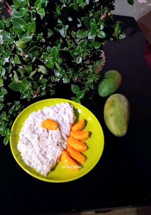 A picture of Brown Sticky Rice With Mango(Thai dish).