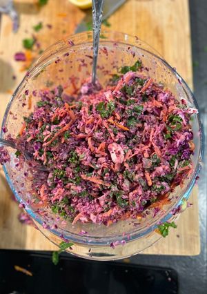 A picture of Healthy slaw with seasonal kale.