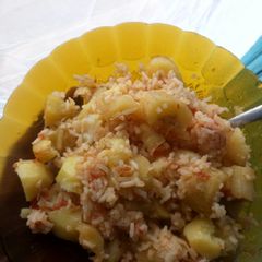 A picture of Mixed banana.potatoes and rice.
