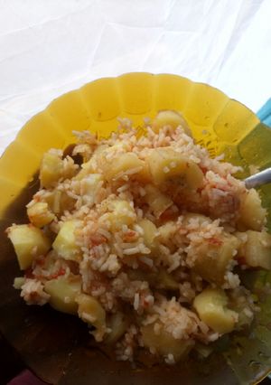 A picture of Mixed banana.potatoes and rice.