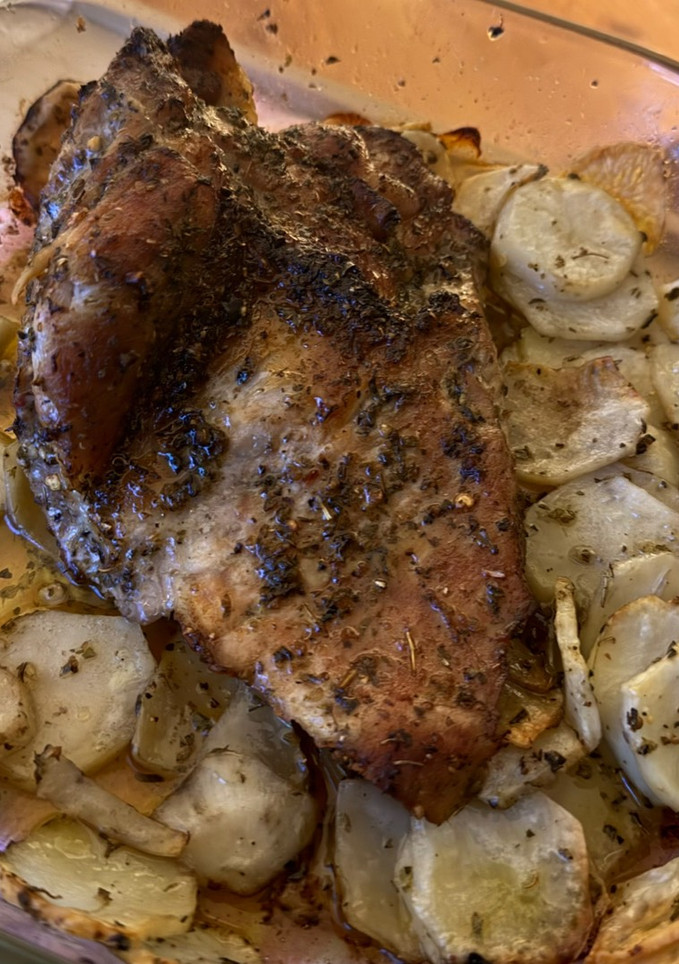 Una foto de Secreto de cerdo con miel y patatas