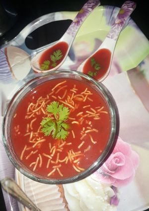 A picture of Beetroot and carrot soup.