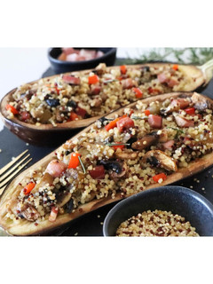 Foto de Beringela Recheada com Quinoa, Boulgour e Bacon