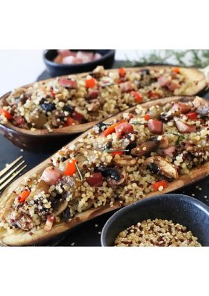 Foto de Beringela Recheada com Quinoa, Boulgour e Bacon