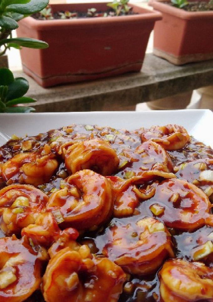 Una foto de Gambas con ajo en salsa de ostras