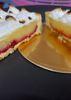 A picture of Raspberry Lemon Meringue Tart.