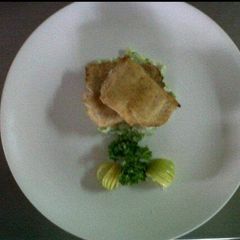 A picture of Soul fillet on leek cream bed.