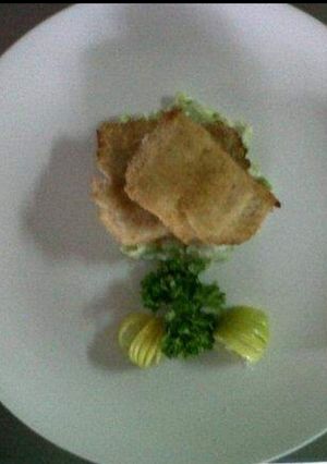 A picture of Soul fillet on leek cream bed.